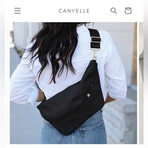 Canvelle Natural Cream and Black Bag with Gold Accents Oversized Fanny Bag